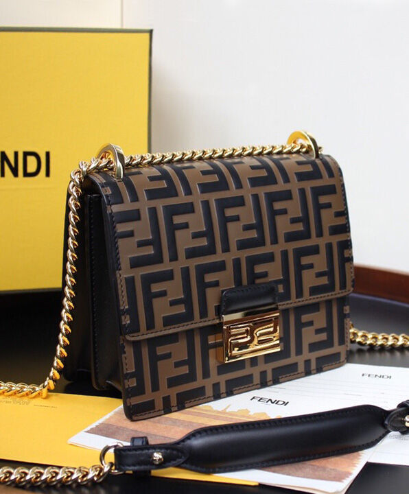 Fendi Kan I Small Leather Bag 8M0417 Coffee